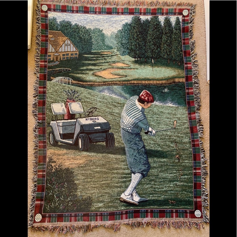 Vintage Golf ⛳️ 🏌️‍♂️ Theme Multicolored Tapestry Throw Blanket